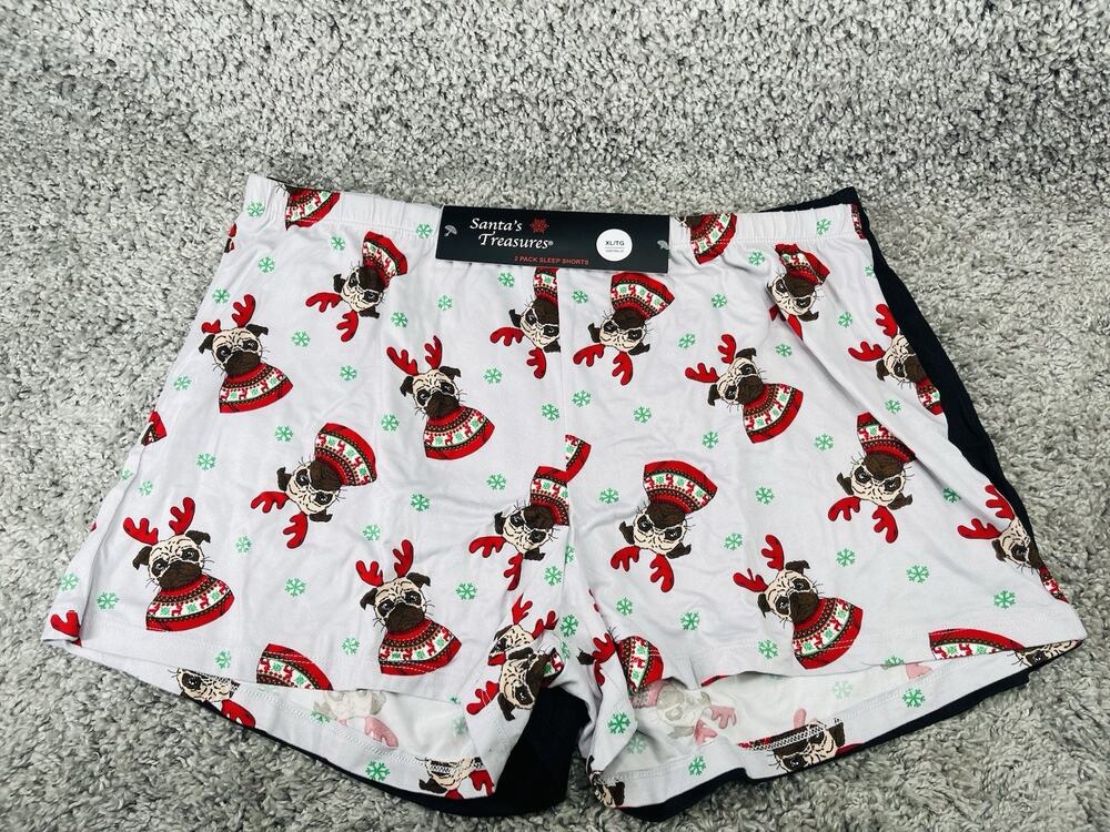 Santas Treasures 2pk Womens Sleep Boxer Shorts Gray Dogs & Black Size XLarge